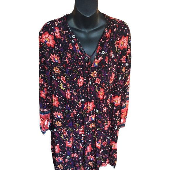 🌸4/$50 Relaxed fit split neck floral print longsleeve tunic/mini dress - Picture 1 of 7